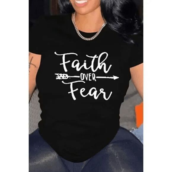 FAITH OVER FEAR CREWNECK SHORT SLEEVE T-SHIRT - L - Picture 3 of 6